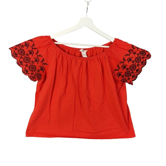 H&M Spanish Off Shoulder‎ Embroidered Floral Peasant Cottage Top Orange Womens M - Picture 1 of 8